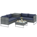 Outsunny Rattan Garden Furniture Set With Storage Table, Cushions, Dark Blue