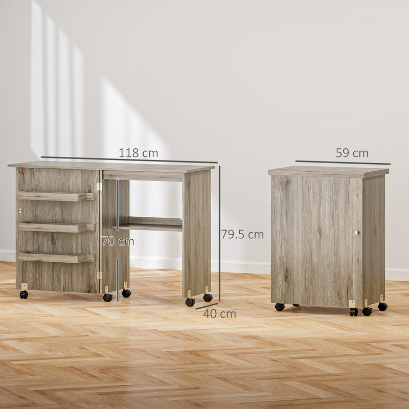 HOMCOM Folding Sewing Table Rolling Craft Table with Drop Leaf Wheels