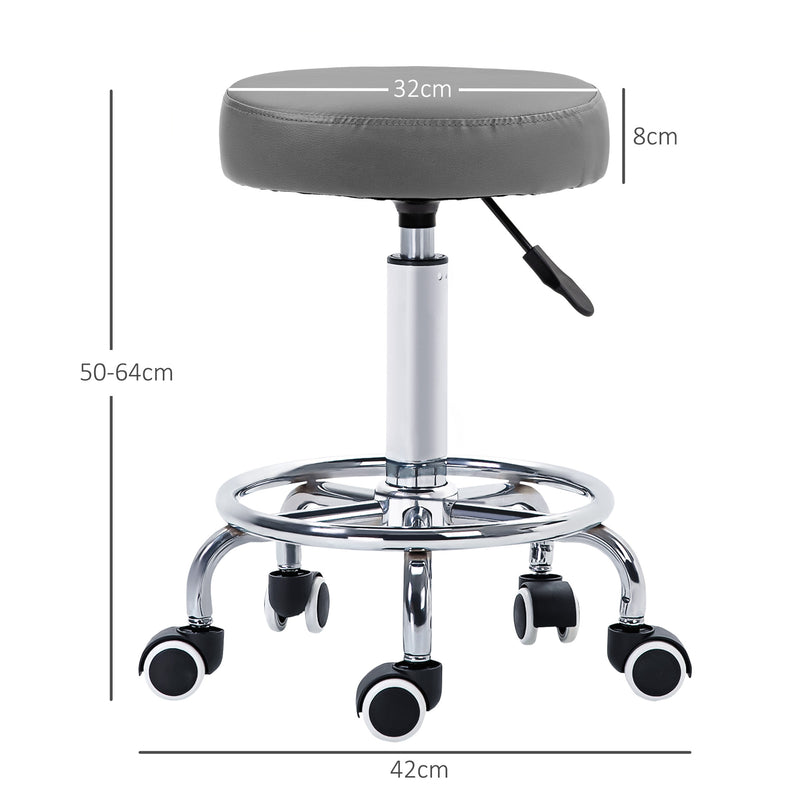 Vinsetto Round PU Leather Salon Beautician Stool Adjustable Height - Grey/Brown