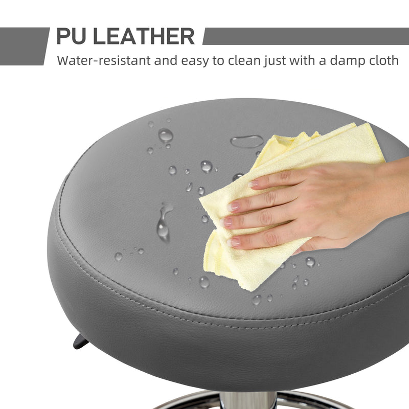 Vinsetto Round PU Leather Salon Beautician Stool Adjustable Height - Grey/Brown