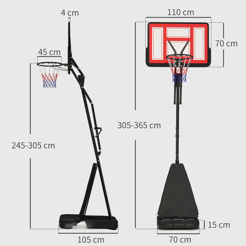 SPORTNOW 2.45-3.05m Portable Basketball Hoop and Stand with Wheels, Red