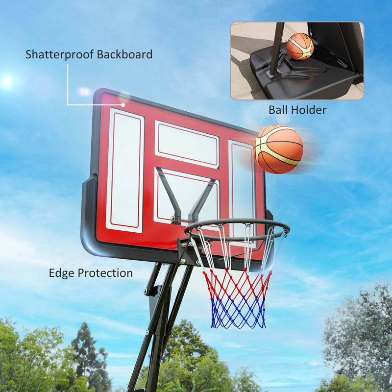 SPORTNOW 2.45-3.05m Portable Basketball Hoop and Stand with Wheels, Red