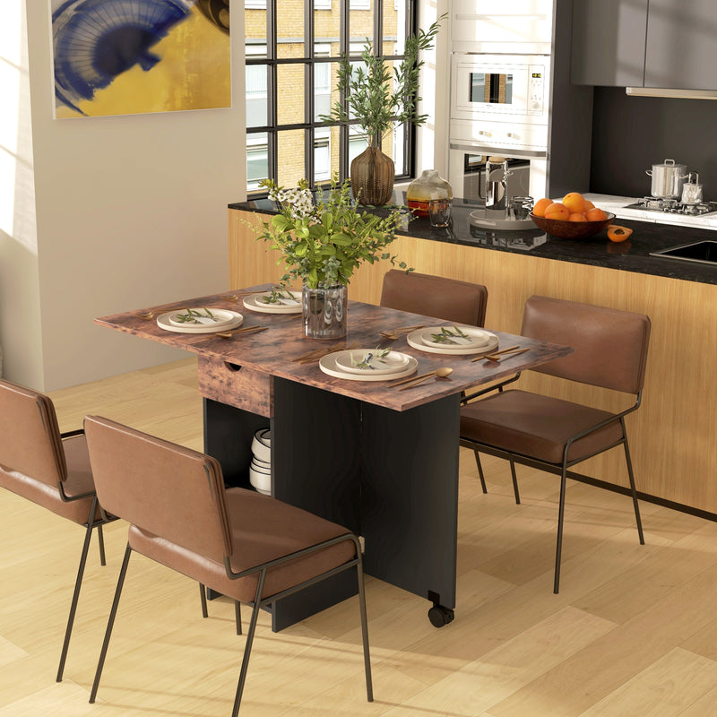 HOMCOM Foldable Dining Table, Drop Leaf Table with Storage, Rustic Brown