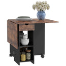 HOMCOM Foldable Dining Table, Drop Leaf Table with Storage, Rustic Brown