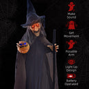 HOMCOM Halloween Witch with Broomstick Animatronic Prop with Light Up Eyes