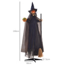 HOMCOM Halloween Witch with Broomstick Animatronic Prop with Light Up Eyes
