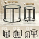 HOMCOM 2 Pieces Round Nesting Coffee Tables With Tempered Glass Top, Black