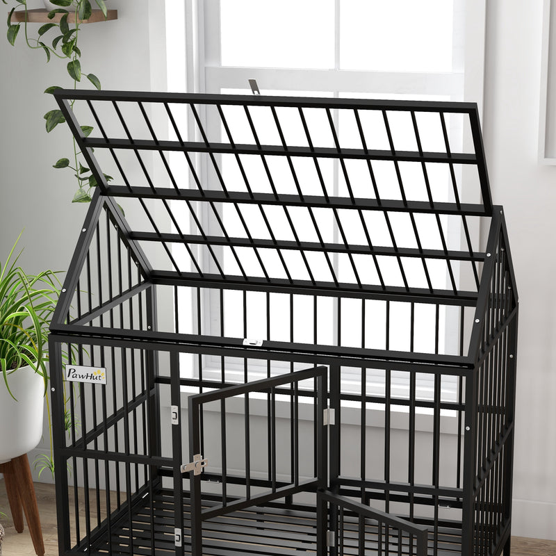 PawHut 48 Inch Heavy Duty Dog Crate On Wheels W/ Removable Tray, Openable Top