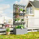 Outsunny Wooden Raised Planter with Trellis and 2 Shelves, Grey