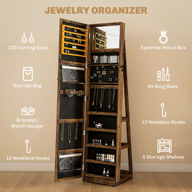 HOMCOM Jewelry Cabinet Full Length Mirror Swivel Lockable Jewelry Organiser