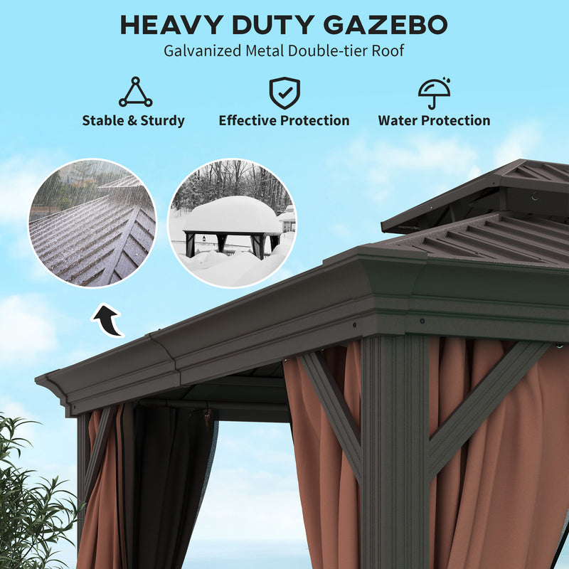 Outsunny 3 X 3.7m Aluminium Hardtop Gazebo Canopy 2 Tier Roof