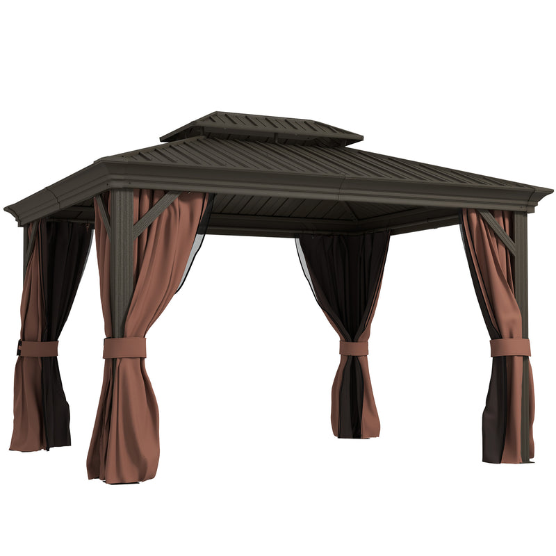 Outsunny 3 X 3.7m Aluminium Hardtop Gazebo Canopy 2 Tier Roof
