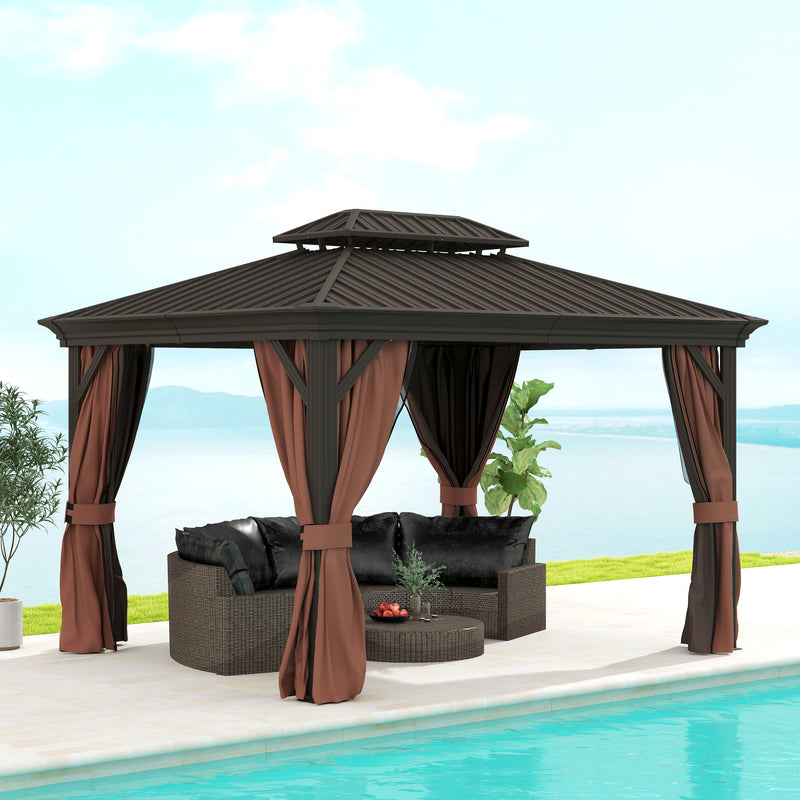 Outsunny 3 X 3.7m Aluminium Hardtop Gazebo Canopy 2 Tier Roof