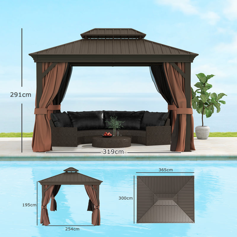 Outsunny 3 X 3.7m Aluminium Hardtop Gazebo Canopy 2 Tier Roof