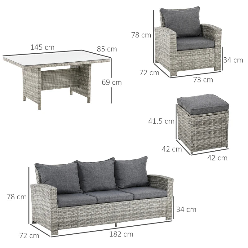 Outsunny Outdoor Rattan Sofa Dining Set 6 Piece - Light Grey