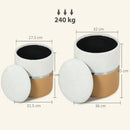 HOMCOM Round Storage Ottoman Set Of 2, Nesting Footrest Stool, Cream & Brown