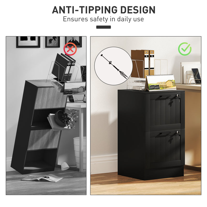 HOMCOM 2 Drawer File Cabinet with Lock and Adjustable Hanging Bars, Black