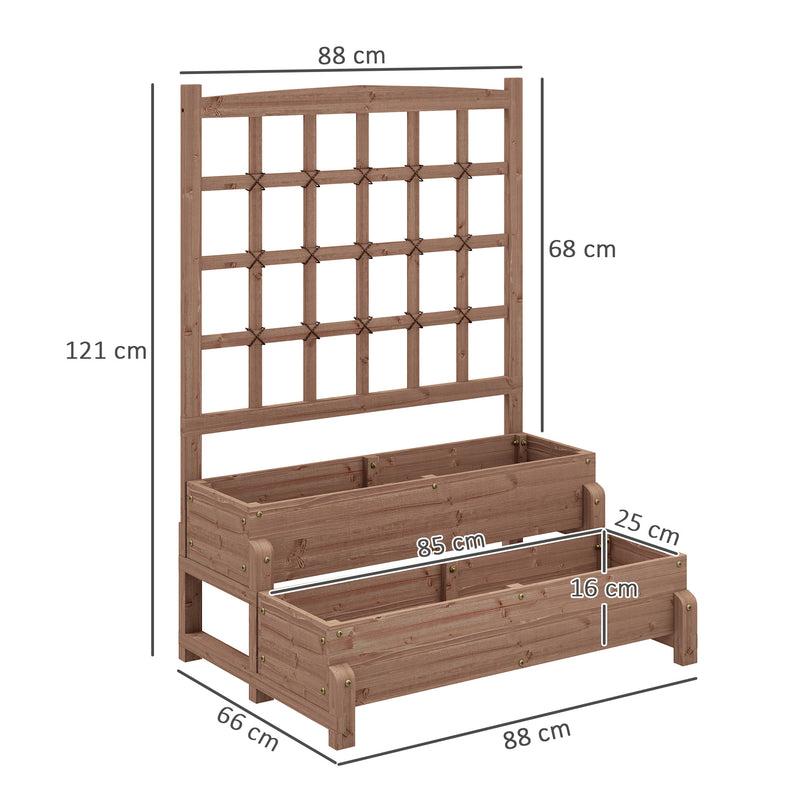 Outsunny 2-Tier Wooden Raised Bed with Trellis and Drainage Holes