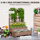 Outsunny 2-Tier Wooden Raised Bed with Trellis and Drainage Holes