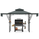 398 x 153 cm Grill Gazebo with Dual Side Awnings and Adjustable Shadow-Grey