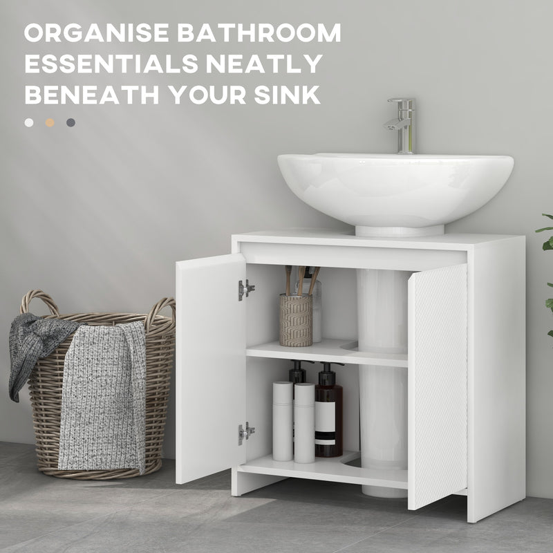 HOMCOM Freestanding Under Sink Cabinet with 2 Doors and Shelf, White