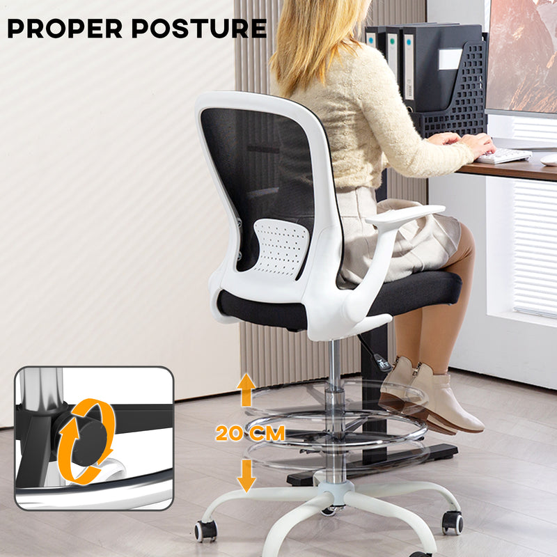 HOMCOM Mesh Draughtsman Chair, Ergonomic Drafting Chair