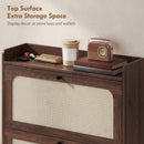 HOMCOM Boho Narrow Shoe Cabinet, Shoe Rack with 2 Flip Drawers, Dark Brown