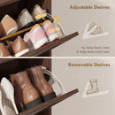 HOMCOM Boho Narrow Shoe Cabinet, Shoe Rack with 2 Flip Drawers, Dark Brown
