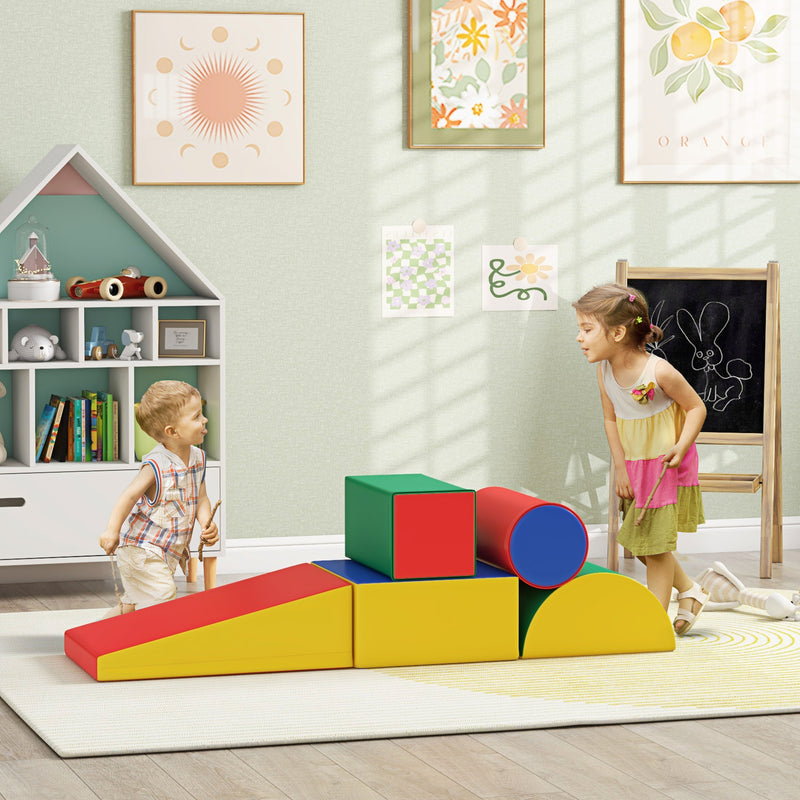 HOMCOM 5 Piece Soft Safe Foam Playset Climb And Crawl Activity Toy For Toddler