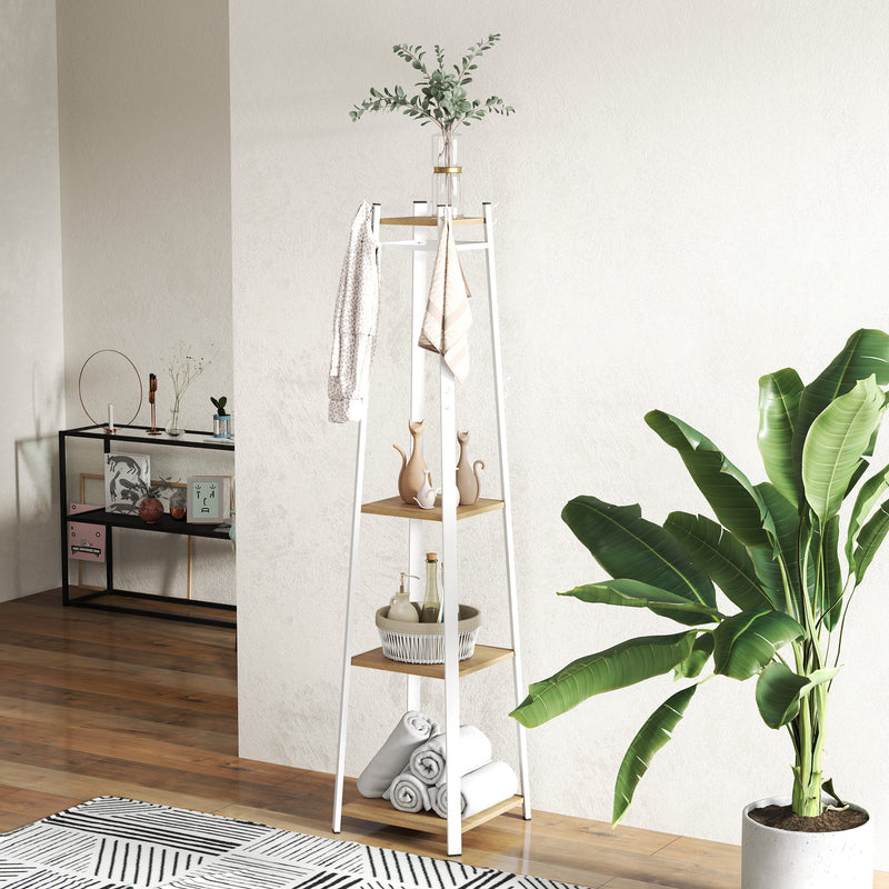 HOMCOM Clothes Rack With Storage, Garment Rack With 8 Hooks And 3-Tier Shelf