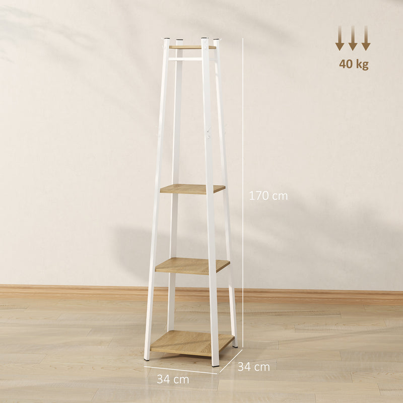 HOMCOM Clothes Rack With Storage, Garment Rack With 8 Hooks And 3-Tier Shelf