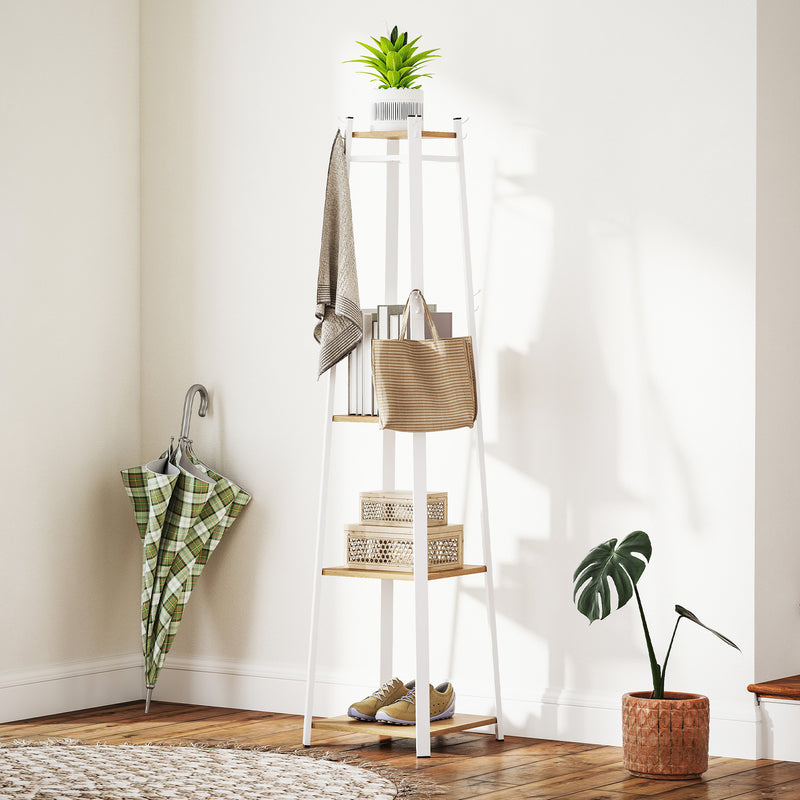 HOMCOM Clothes Rack With Storage, Garment Rack With 8 Hooks And 3-Tier Shelf