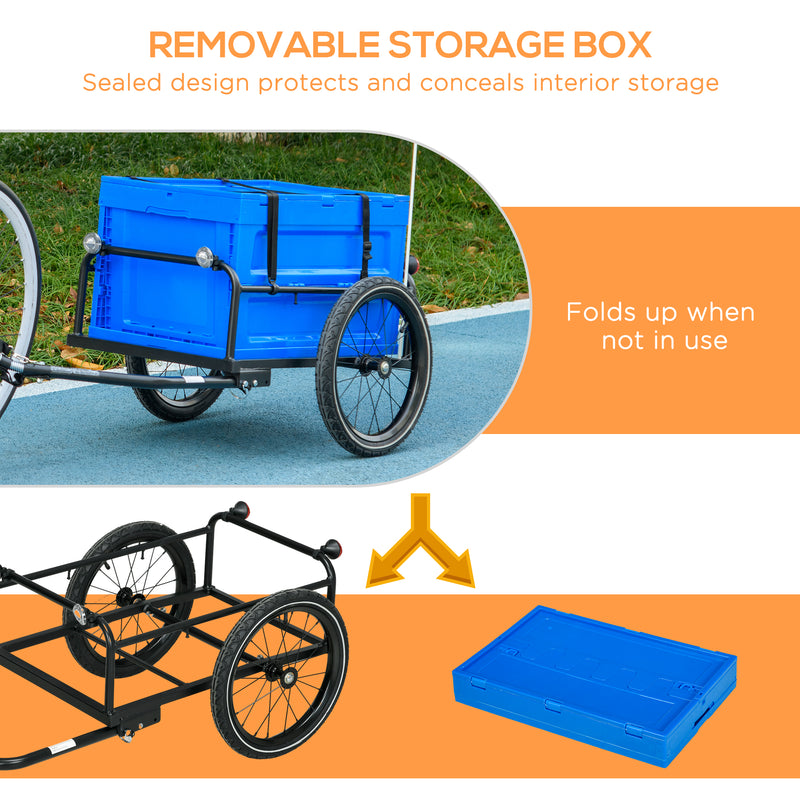 HOMCOM Bicycle Trailer with 65L Foldable Storage Box and Pneumatic Tyres, Blue