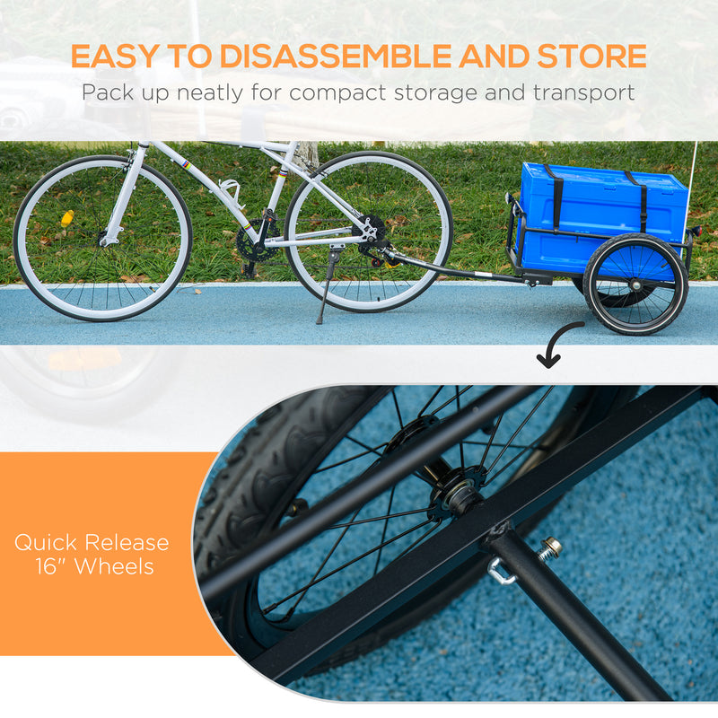 HOMCOM Bicycle Trailer with 65L Foldable Storage Box and Pneumatic Tyres, Blue
