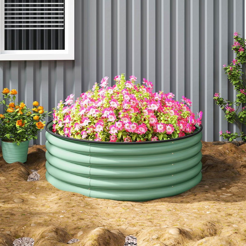 Outsunny Galvanised Planter with Gloves, 120 x 120 x 43cm, Light Green