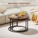 HOMCOM Marble Coffee Table Set of 2, Round Nest of Tables, Rustic Brown