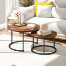 HOMCOM Marble Coffee Table Set of 2, Round Nest of Tables, Rustic Brown