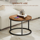 HOMCOM Marble Coffee Table Set of 2, Round Nest of Tables, Rustic Brown