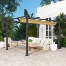 Outsunny 3 x 4m Aluminium Pergola with Retractable Roof, Garden Gazebo Khaki