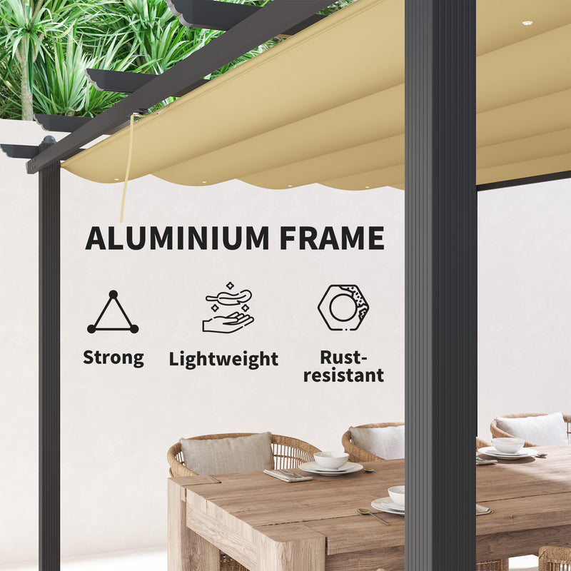 Outsunny 3 x 4m Aluminium Pergola with Retractable Roof, Garden Gazebo Khaki