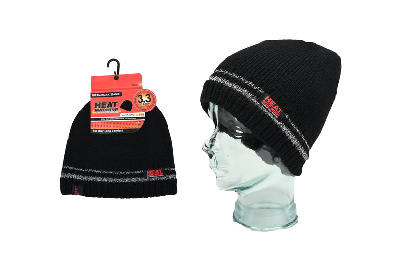 Heat Machine 2 Stripe Beanie Hat - Black