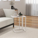 HOMCOM C Shape Side Table W/ Wood-Effect Top, White/Black