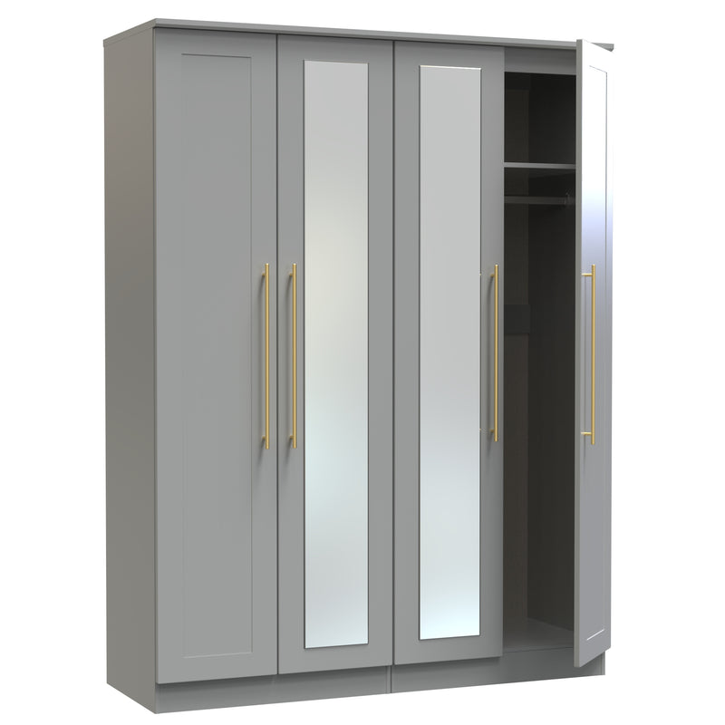 Ealing Ready Assembled Tall 4 Door 2 Centre Mirrors in Dusk Grey