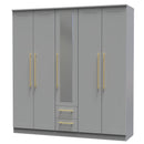 Ealing Ready Assembled Tall 5 Door 2 Drawer 1 Mirror Wardrobe in Dusk Grey