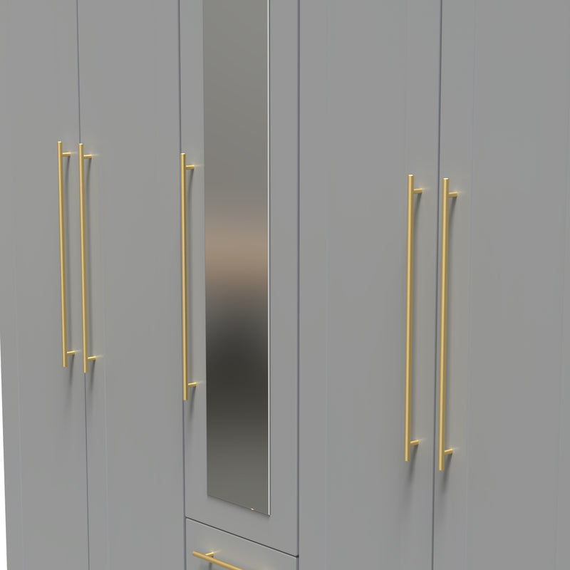 Ealing Ready Assembled Tall 5 Door 2 Drawer 1 Mirror Wardrobe in Dusk Grey