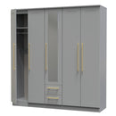 Ealing Ready Assembled Tall 5 Door 2 Drawer 1 Mirror Wardrobe in Dusk Grey