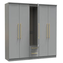 Ealing Ready Assembled Tall 5 Door 2 Drawer 1 Mirror Wardrobe in Dusk Grey