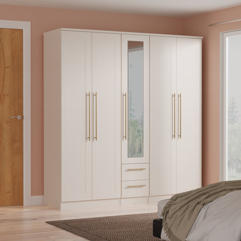 Ealing Ready Assembled Tall 5 Door 2 Drawer 1 Mirror Wardrobe in Kashmir Matt