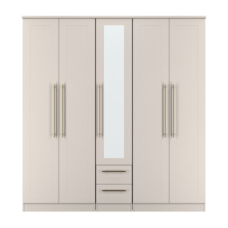 Ealing Ready Assembled Tall 5 Door 2 Drawer 1 Mirror Wardrobe in Kashmir Matt