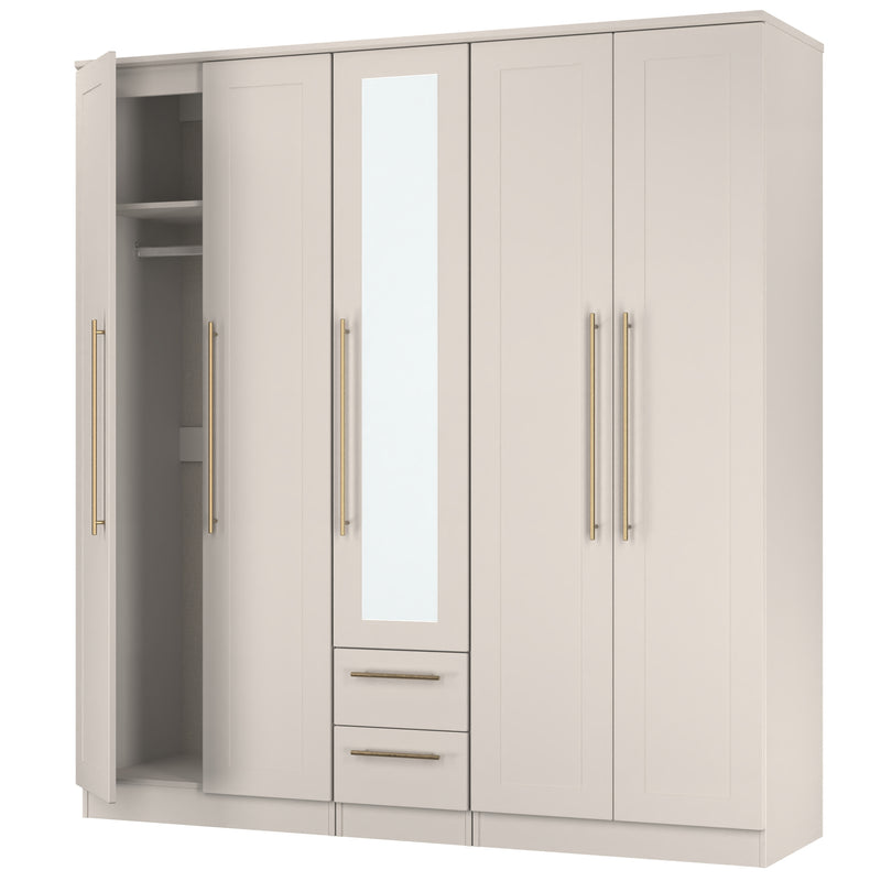 Ealing Ready Assembled Tall 5 Door 2 Drawer 1 Mirror Wardrobe in Kashmir Matt